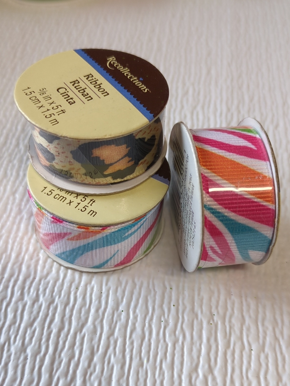💚4/$10💚Recollections Colorful Zebra Striped & Leopard Print Craft Ribbons